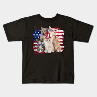 Funny Cat Patriotic USA Cat Lovers Cat Moms 4th July American Kids T-Shirt